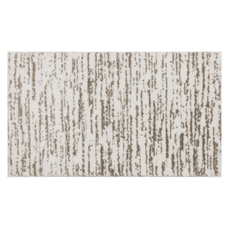 Tapis de bain rayé en polyester lavable en machine, L 24 po x L 40 po, Silex / Blanc