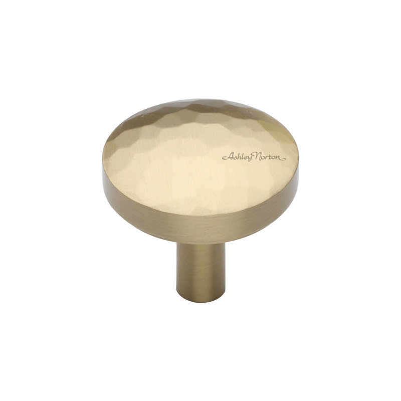 Hammered 1 1/4" Diameter Round Knob, Satin Brass, 1 1/4"