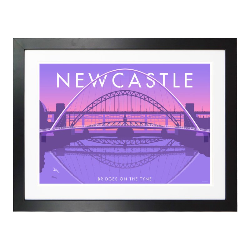 Newcastle Bridges by Stephen Millership - Print, 33.5 cm H x 43.5 cm W x 2.2 cm D, Black