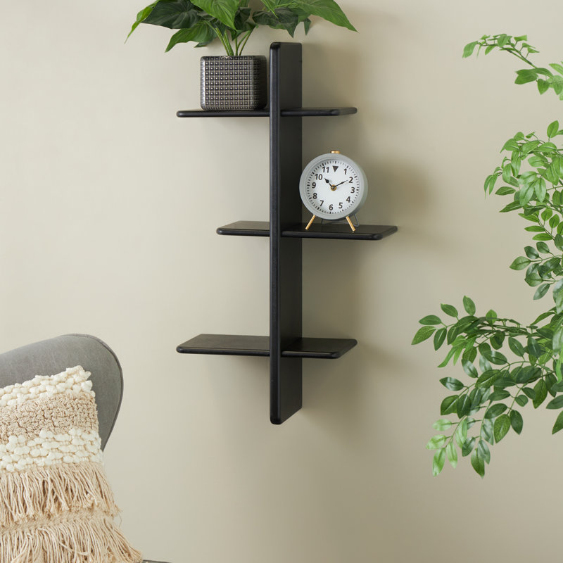Anara Cole And Grey Wood Handmade 6 Shelf Wall Shelf, Black