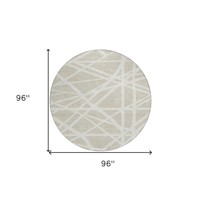 HomeRoots 8' Beige And Ivory Round Geometric Washable Indoor Outdoor ...