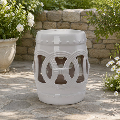 Tabouret de jardin 14 po x 17 po en céramique avec anneaux noués à deux pièces et matériau émaillé robuste, table de bout décorative