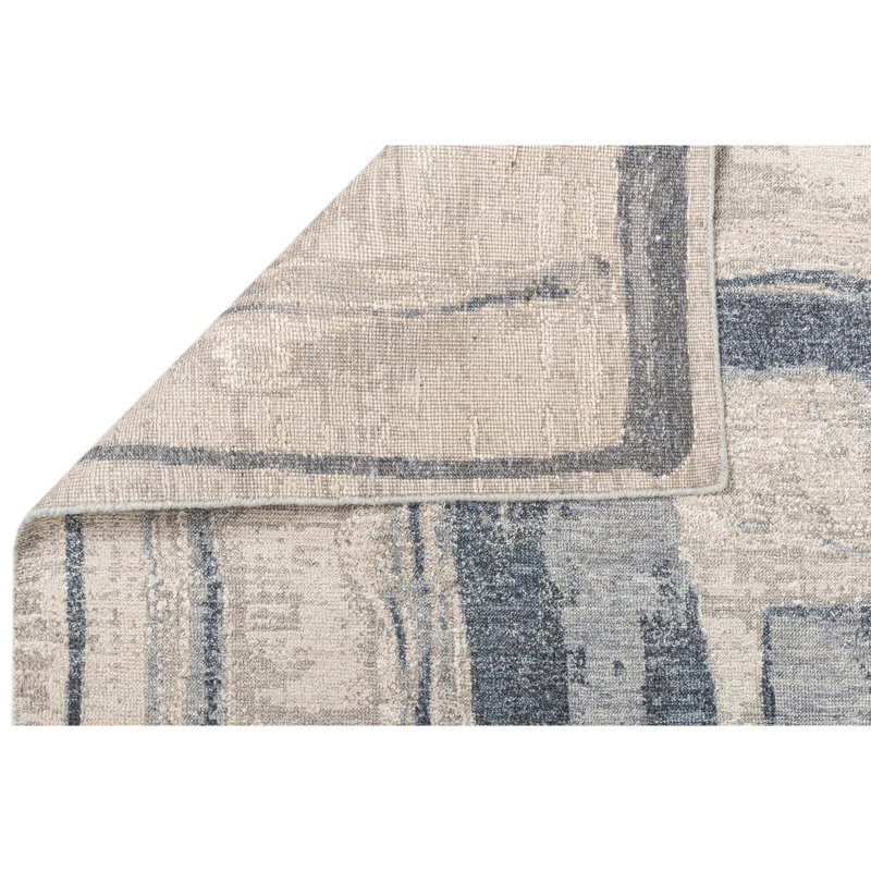 Hand Knotted Abstract Area Rug in Ivory/Navy, Rectangle 8' x 10'