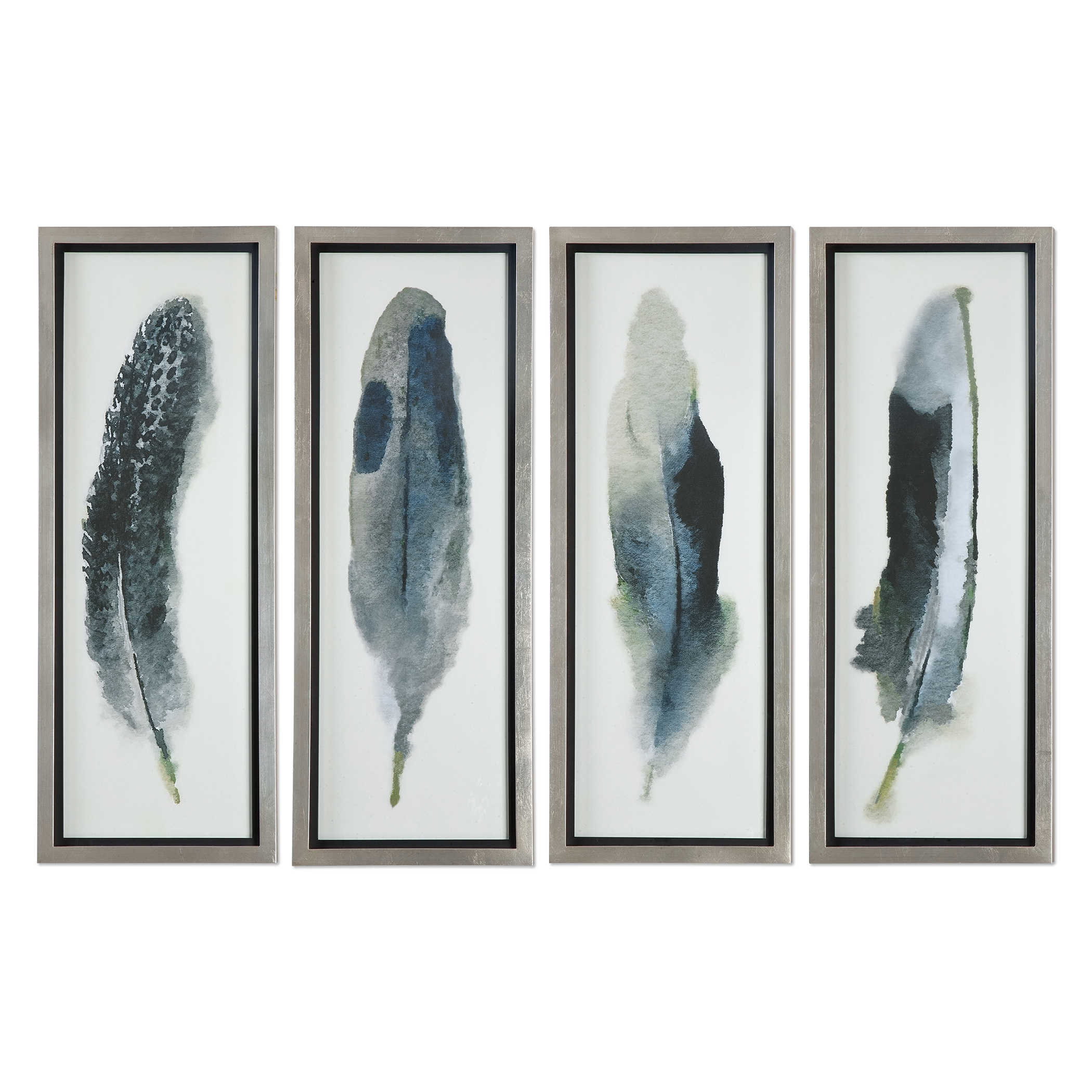 Tryptich Large Canvas Art Print - Indigo Blue Feathers II ( Decorative Elements > Feathers art) - 60x60 in