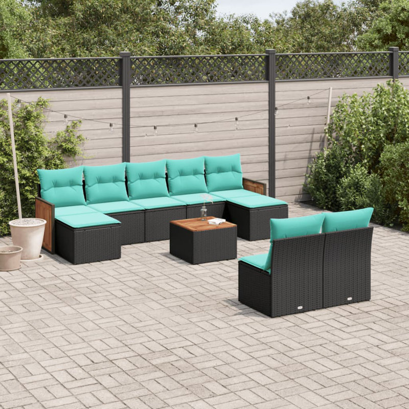  Ensemble de canapé de patio 10 pièces avec coussins en rotin de polyester noir
