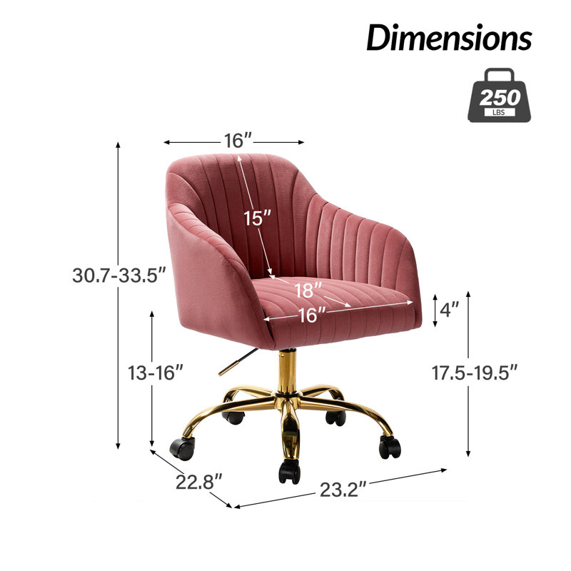 Chaise de travail en velours Adan, Rosewood