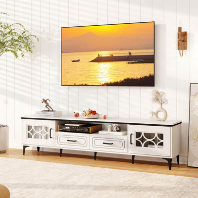 71" Tv Stand For Tvs Up To 80" With Open Compartment Side Cabinets & Drawers