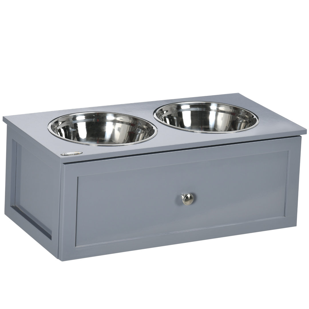 Elevated Dog Bowls, Raised Dog Bowl Stand With Storage, 2 Stainless Steel Bowls, Pet Feeding Station For Medium Dogs, Indoor Use, 23.6" X 11.8" X 9.4", Gray Pawhut