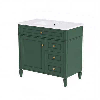Meuble-lavabo de 36 po avec lavabo supérieur SMC, meuble de rangement moderne avec 2 tiroirs et tiroir escamotable, meuble-lavabo simple