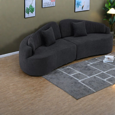 Compact Black Chenille Sofas, Durable Foam, Retro Style For Apartments