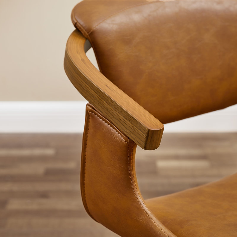 Breckston Swivel Faux Leather Home Office Task Desk Chair, Brown, Brown