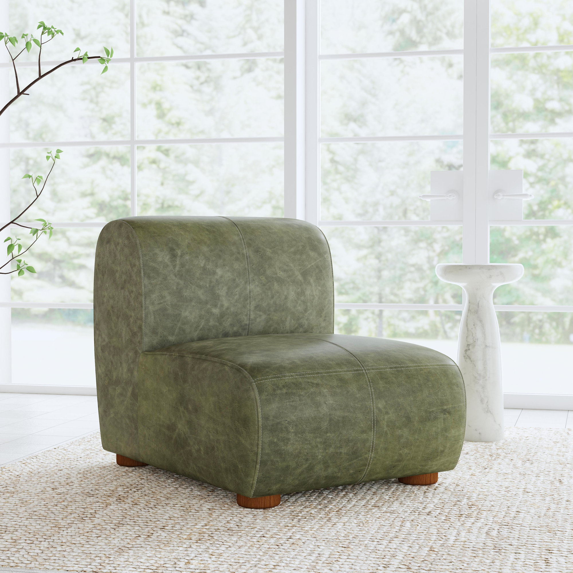 Arcadia Leather Accent Chair Autumn Brown, Green Genuine Leather