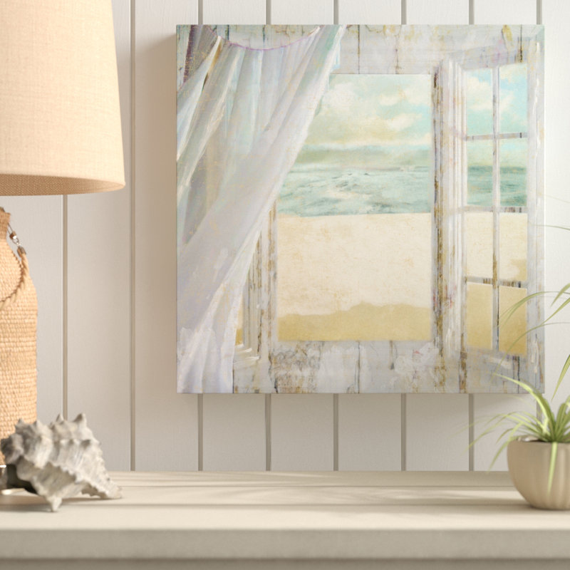 14" x 14" Multicolor Framed Beach Landscape Canvas Art