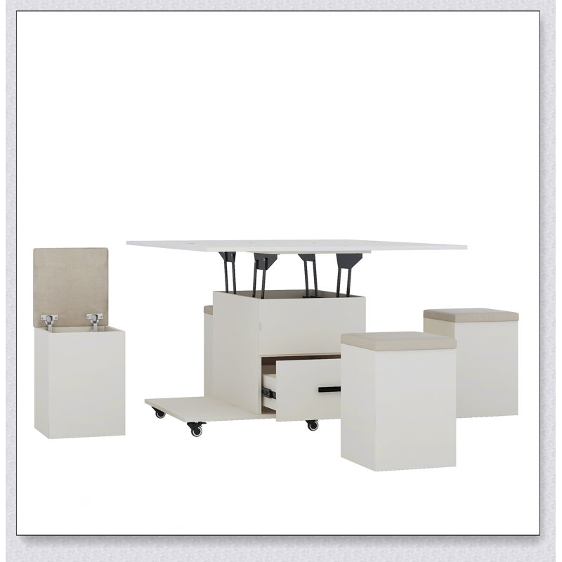 Table basse relevable moderne avec 4 tabourets pour le salon 1 espace de rangement caché