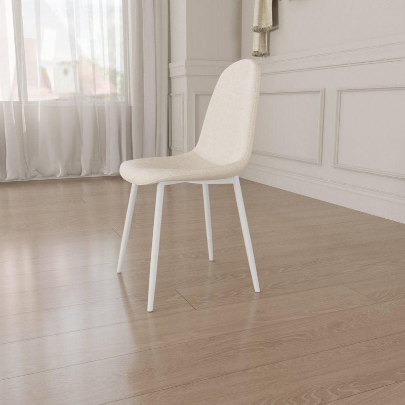 Ensemble de 4 chaises de salle à manger modernes, revêtues de lin avec un design en forme de cuillère et des pieds en métal
