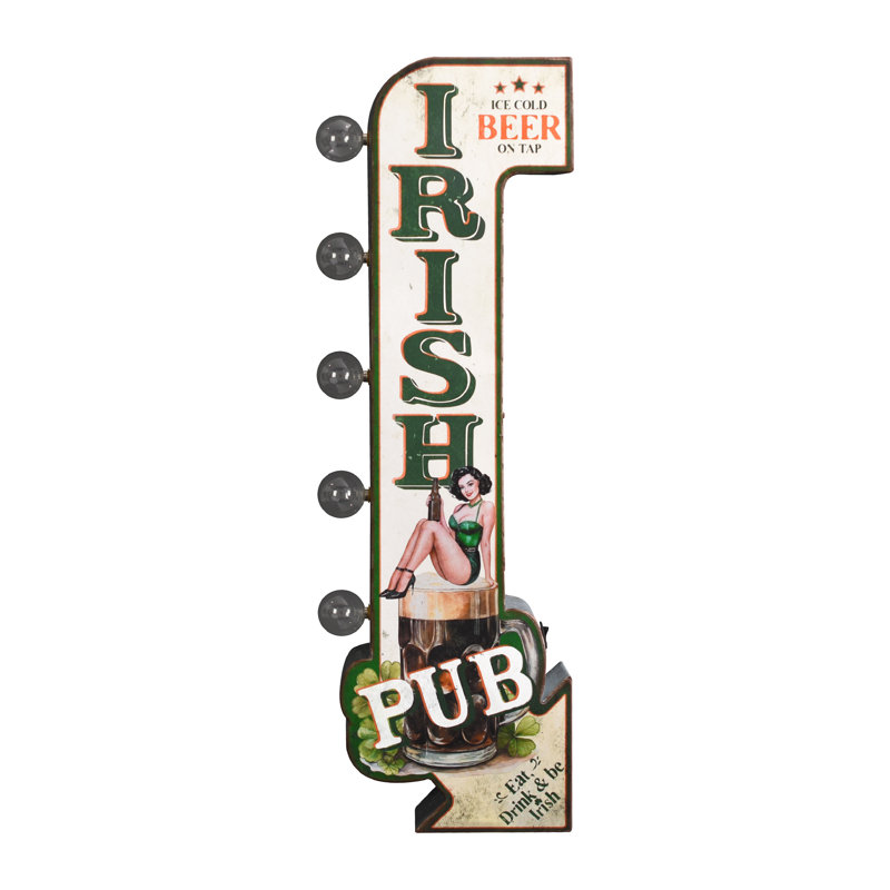  Vintage 'Irish PUB' LED Metal Sign - Retro Bar Wall Decor