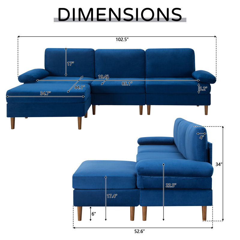 Canapé modulaire convertible en forme de L avec repose-pieds, canapé 3 places en lin moderne pour appartement, bureau