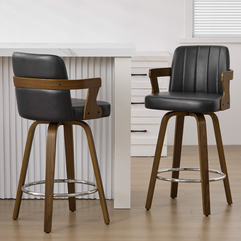 Tabouret de bar et de comptoir pivotant 26 po avec accoudoirs, Noir, Tabouret de comptoir (siège d'une hauteur de 26 p