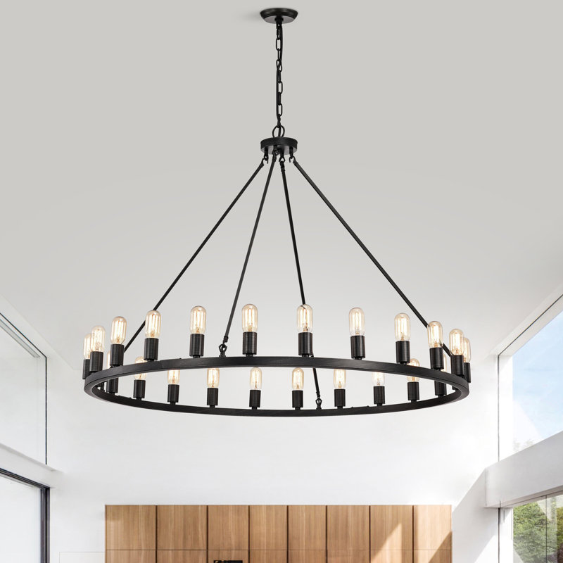 Deleon 47.3" Antique Black Unique Wagon Wheel Chandelier