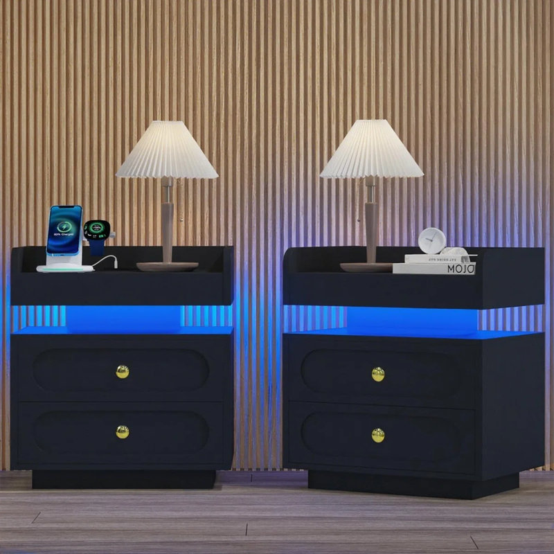 Ensemble de chambre à coucher 3 pièces Smart RVB, Noir, Grand lit