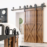 Black Rustic Spoke Wheel Design Double Bypass Track Two Door Hardware Kit (Door Not Included)