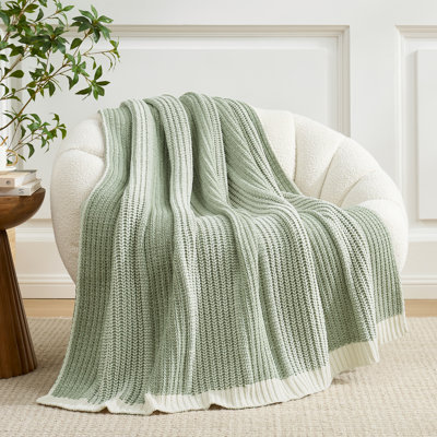 Luxurious Chunky Knit Soft Chenille Two-Tone Throw Blanket