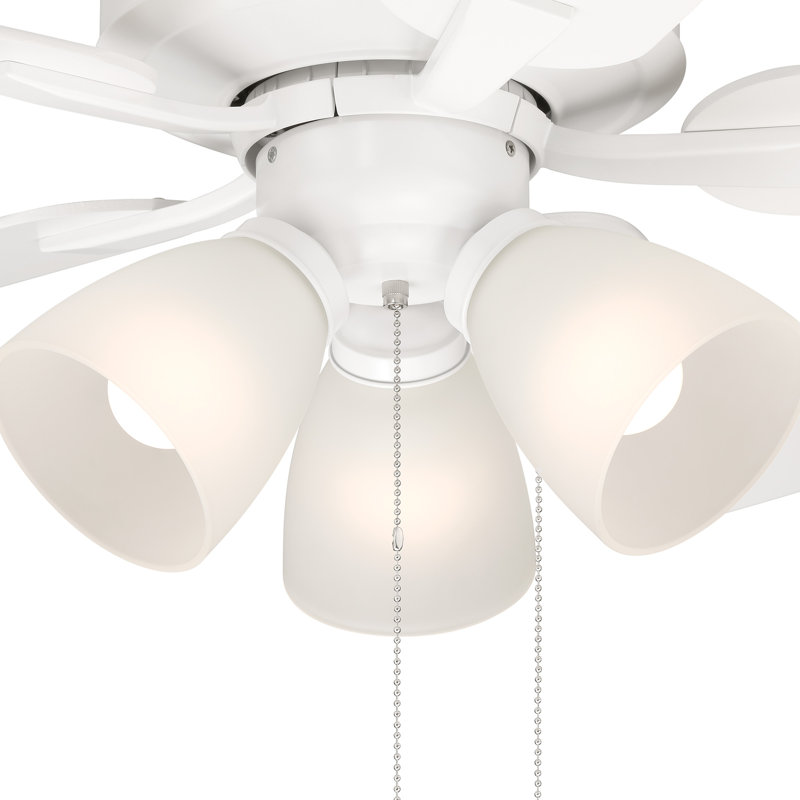 Ventilateur de plafond blanc mat intérieur / extérieur 52 po avec trois ampoules DEL 3000K Stellant II, Blanc mat, Jaune