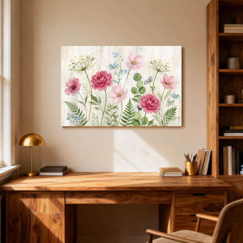Plantes et fleurs, jardin floral, roses roses et feuilles vertes, H 12 po x l 18 po