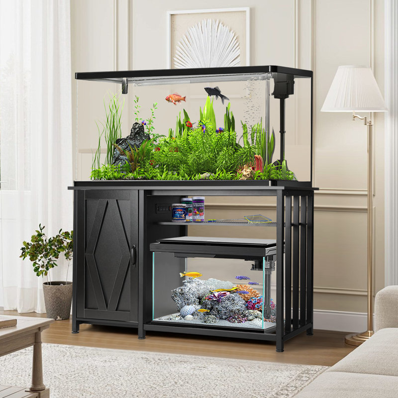 White Heavy Duty Metal Aquarium Stand with Cabinet and Power Outlets