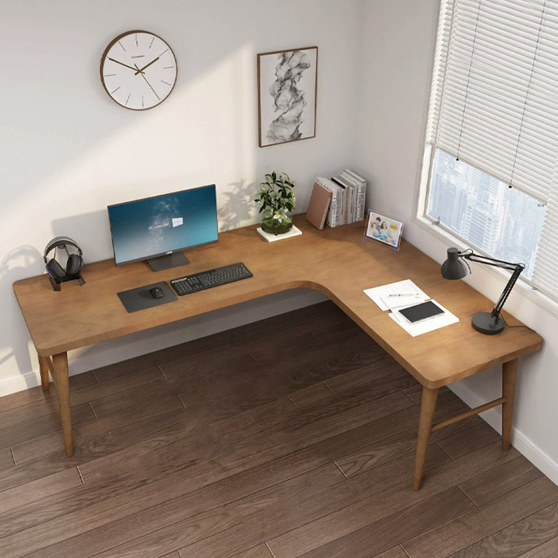 Brown L-Shaped Solid Wood desk, Right, 29.53" H x 62.99" W x 47.24" D