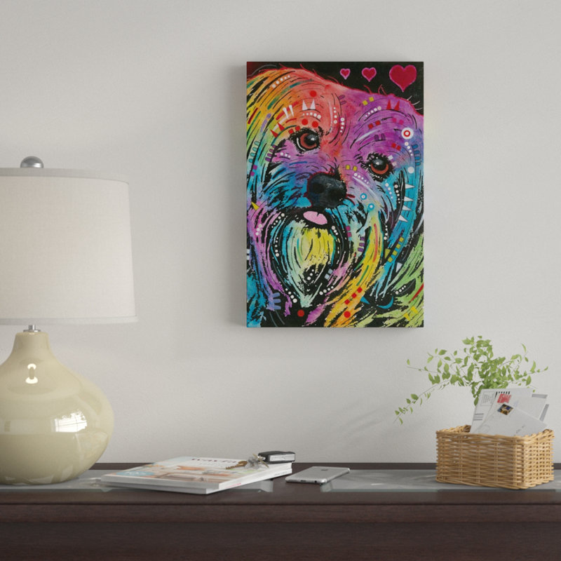 « yorkie », impression sur toile, H 60 po x l 40po x P 1,5 po, Toile encadrée noire, Pas de tapis