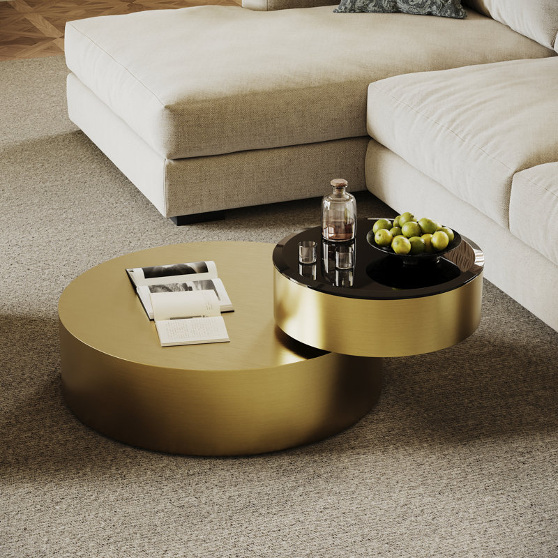 Table basse gigogne moderne extensible 31,5 po, Laiton brossé / noir, Doré