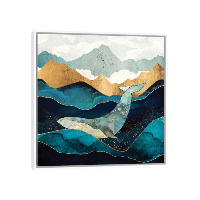 Baleine bleue - reproduction d'art, Toile blanche encadrée, Aucun mat, H 26 po x l 26 po x P 1,5 po