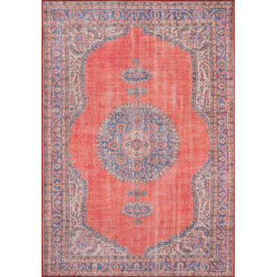 Oriental Power Loom Red/Blue/Ivory Area Rug