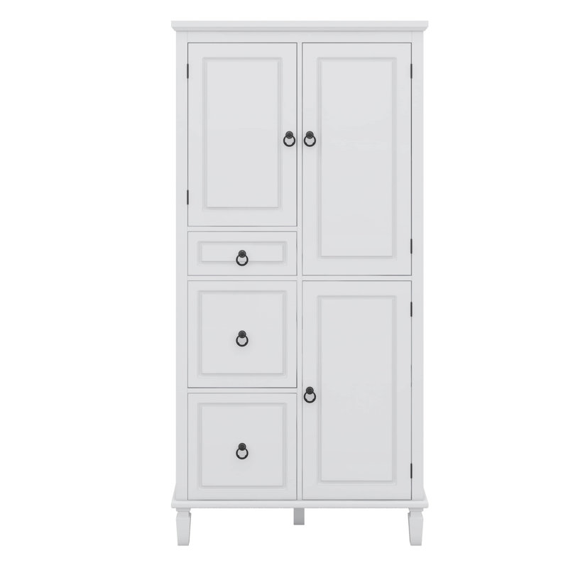 Grande armoire de rangement rétro avec 3 tiroirs et 3 portes - tablettes réglables, pin massif et panneau de fibres à densité moyenne, organisateur multifonctionnel pour le salon, la cuisine, le bureau