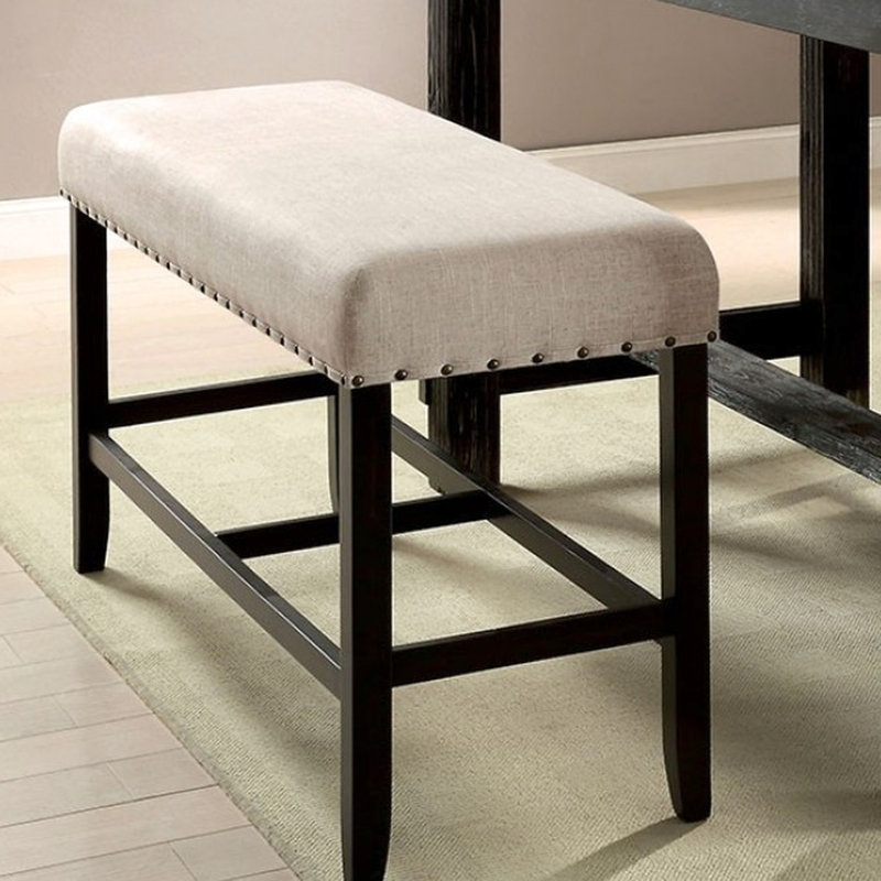 Banc de salle à manger à hauteur de comptoir transitionnel avec siège en tissu d'ameublement beige et rustique noir