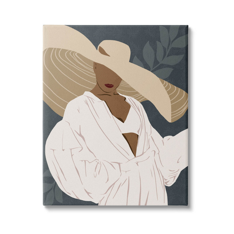 " Boho Sun Hat Botanical Leaf " by Ziwei Li, 30" H x 24" W x 1.5" D, Wrapped Canvas