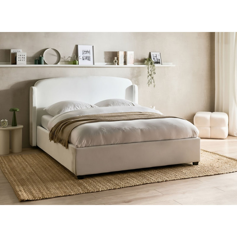 Upholstered Lift Up Storage Ottoman Bed, Kingsize  (190 x219 cm), White