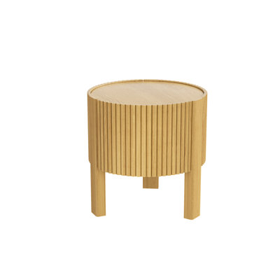 Round Fluted Side Table With Storage, Rubberwood, Soft Close Door, 19.6"