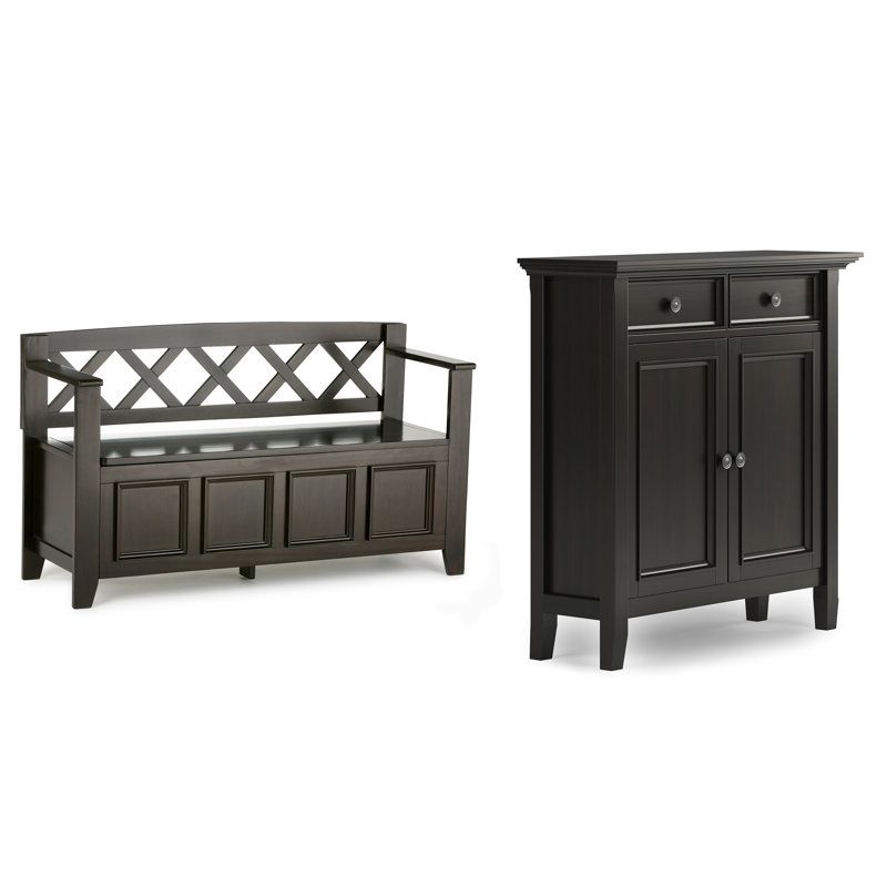 Banc de rangement en bois massif Amherst de 48 po de largeur et armoire de rangement de 36 po de largeur en hickory brun