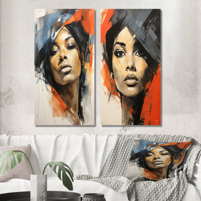 Ensemble de 2 reproductions d'art sur toile orange et bleu