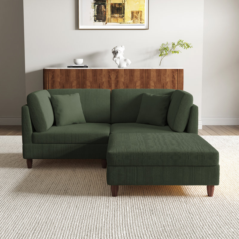 2 Seater Corduroy Corner Sofa , Green Corduroy
