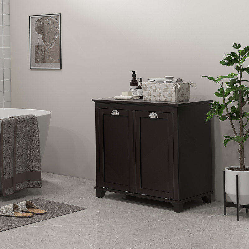 Armoire à linge double inclinable, armoire de rangement pour salle de bain avec panier à 2 compartiments, moderne, Noir