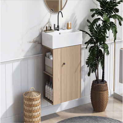 Meuble-lavabo flottant moderne 21,6 po avec lavabo en céramique - pour les petites salles de bain, rangement sur le côté droit