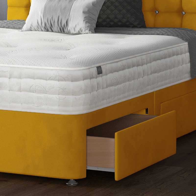 Galarza Upholstered Divan Bed, Kingsize (5'), Turmeric, 4 Drawers