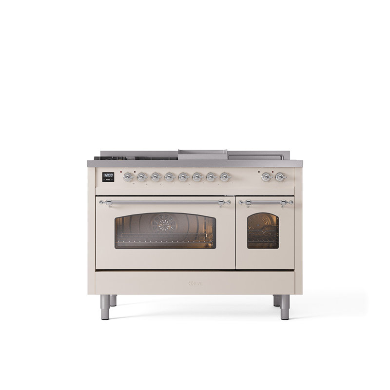 ILVE Nostalgie II 48 Dual Fuel Range, Antique White/Chrome, Liquid Propane