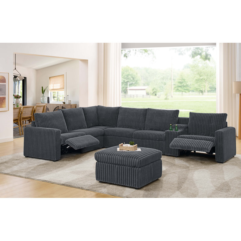 Canapé modulaire inclinable électrique Restmyer, Velours côtelé gris foncé
