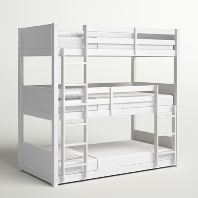 Korbin Wood Triple Twin Size Low Floor Bunk Bed with Ladder