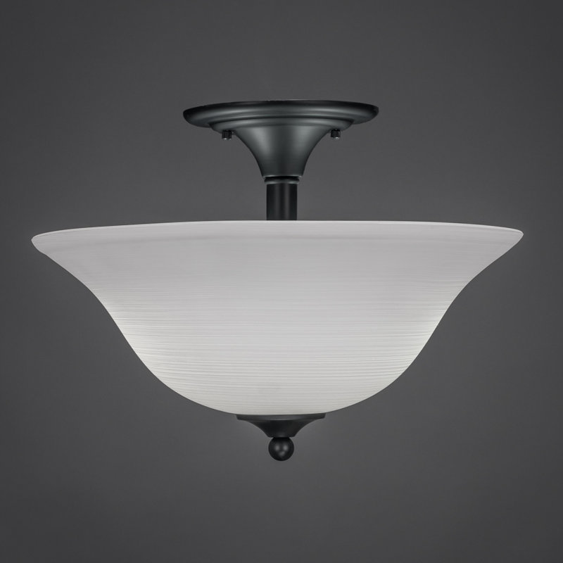 Semi-Flush 2 Bulbs With 16" Blue Italian Glass, Matte Black, Gray