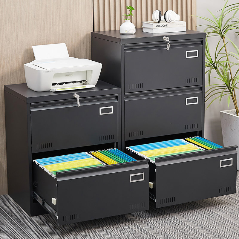 Black Locking Metal File Cabinet - 2 Drawers, Widened Interior For More Space, Modern Office Essential 2 With Lock Black, Storage Capacity